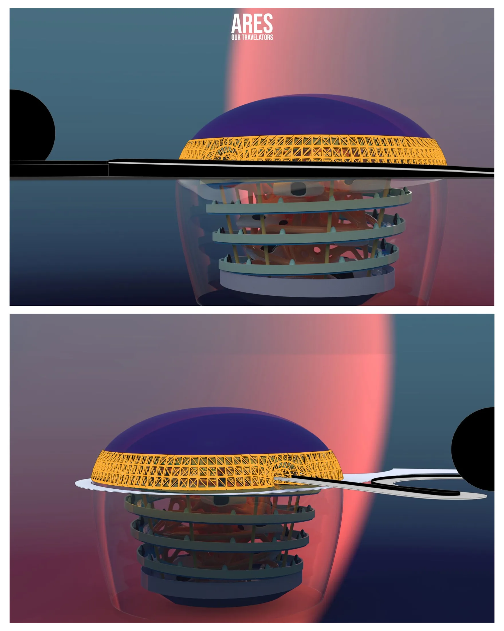 Side elevation views of the habitat pod