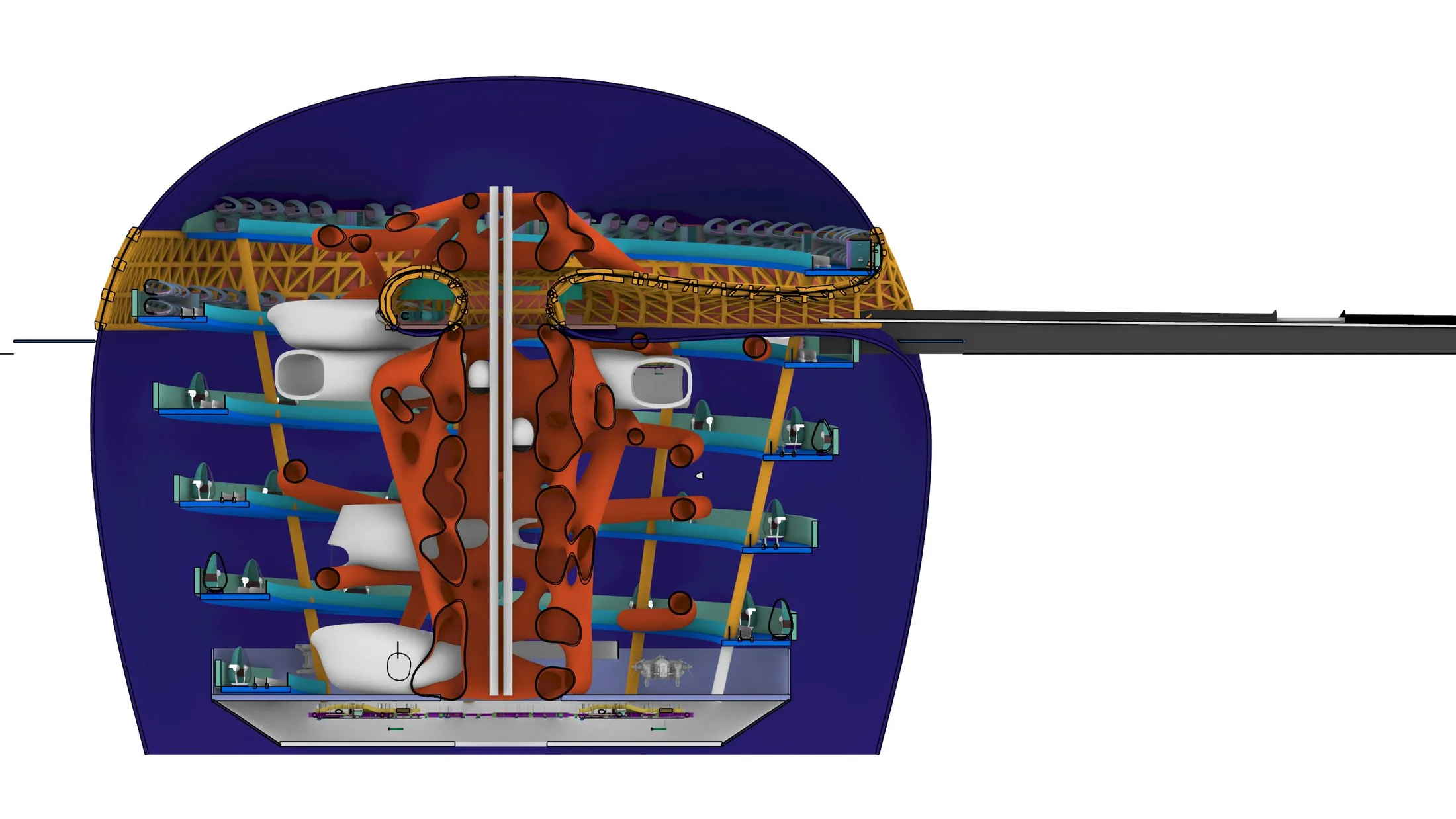 Detailed 3D section showing floor plates