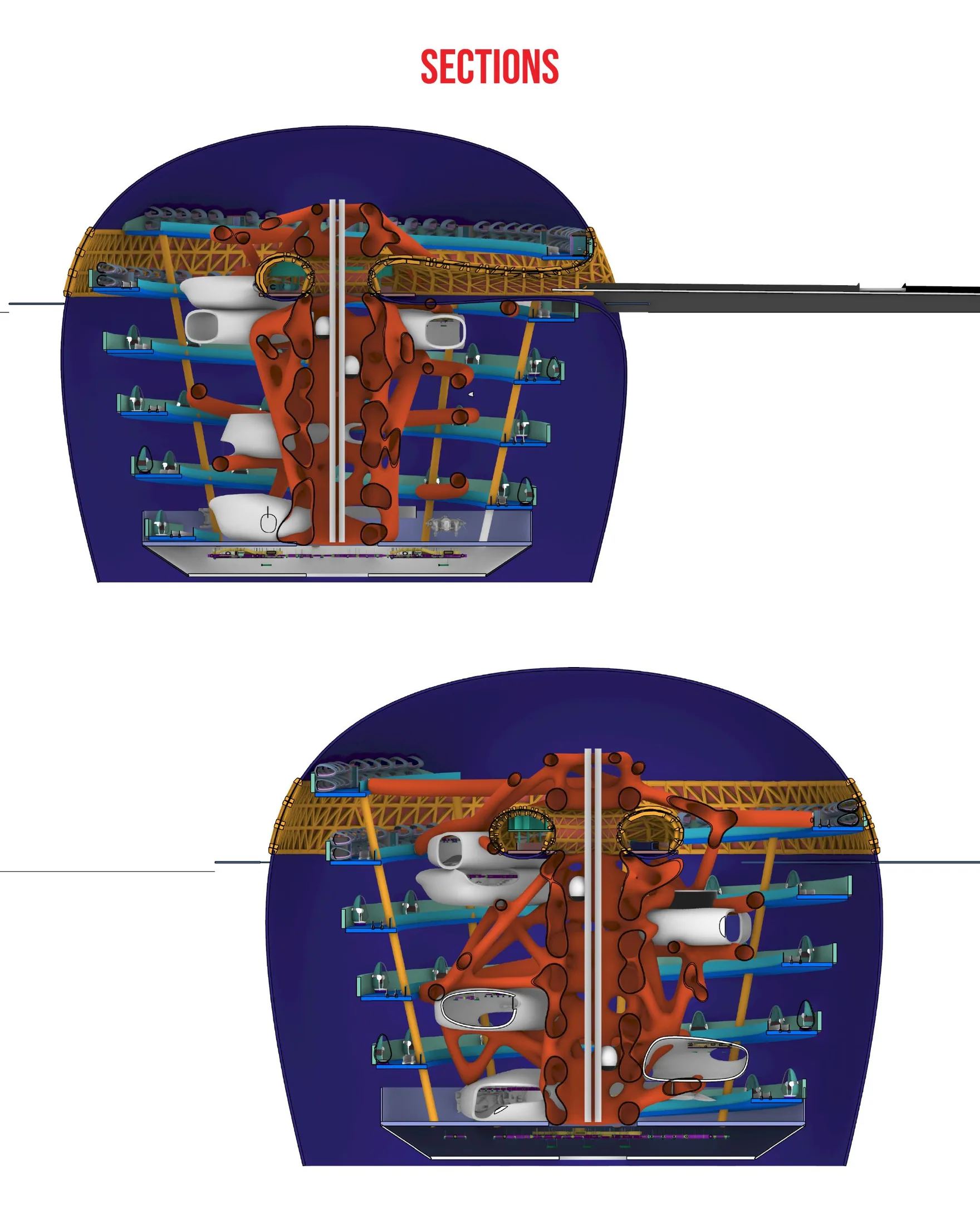 Vertical section diagrams of the habitat