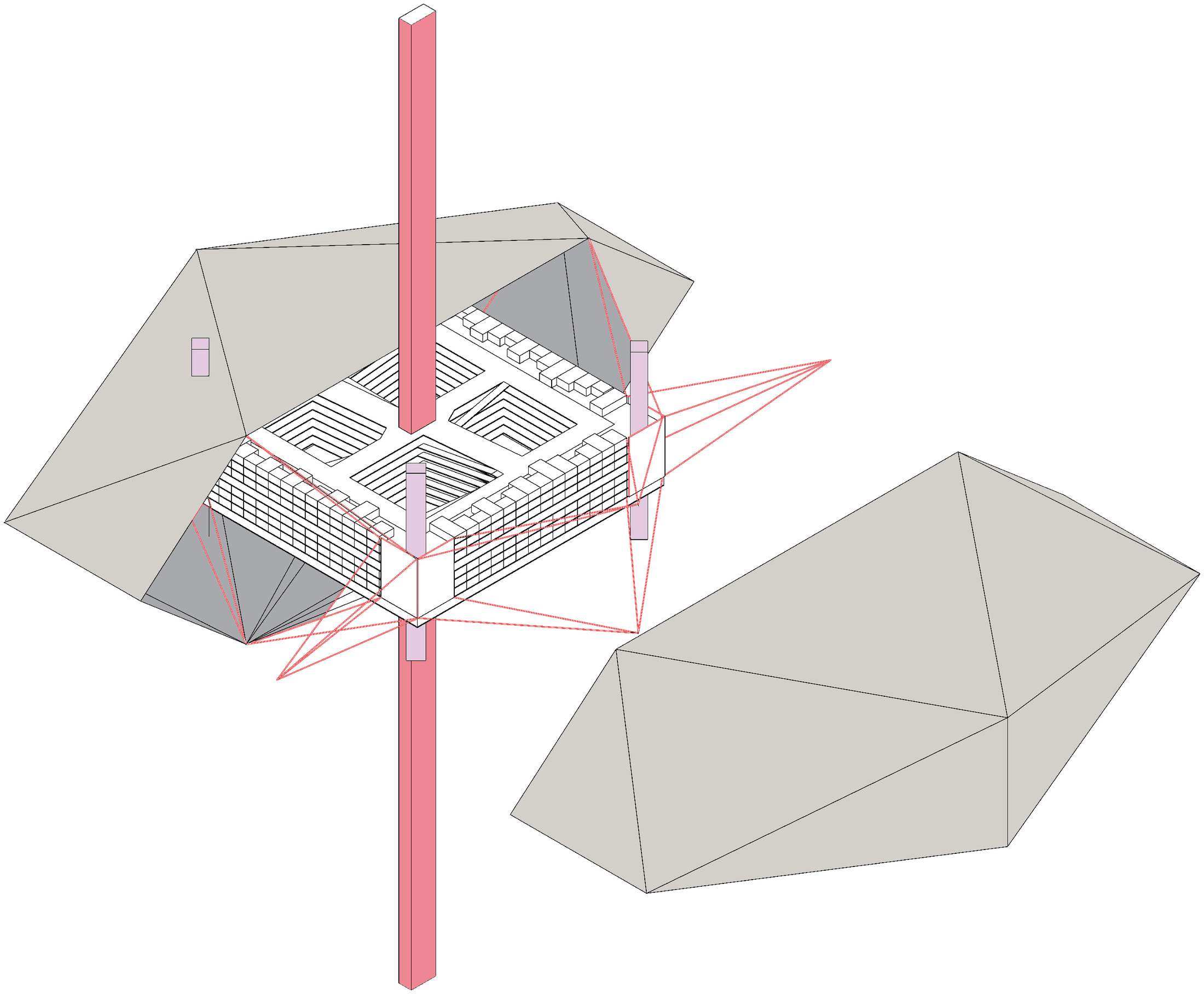 Rock mass split by pink circulation path