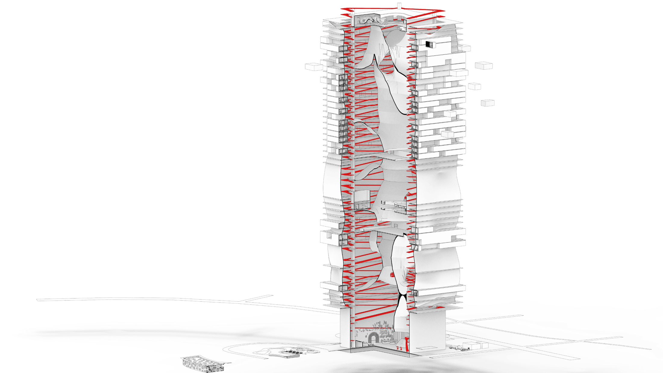 Cutaway with red circulation arrows