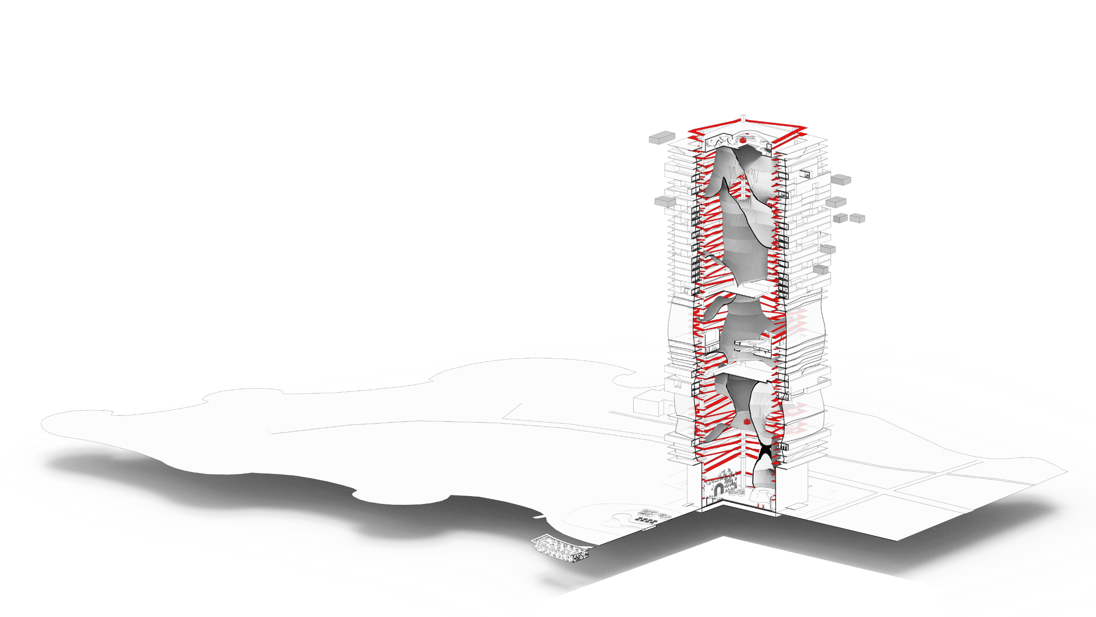 Sectional axonometric on site base