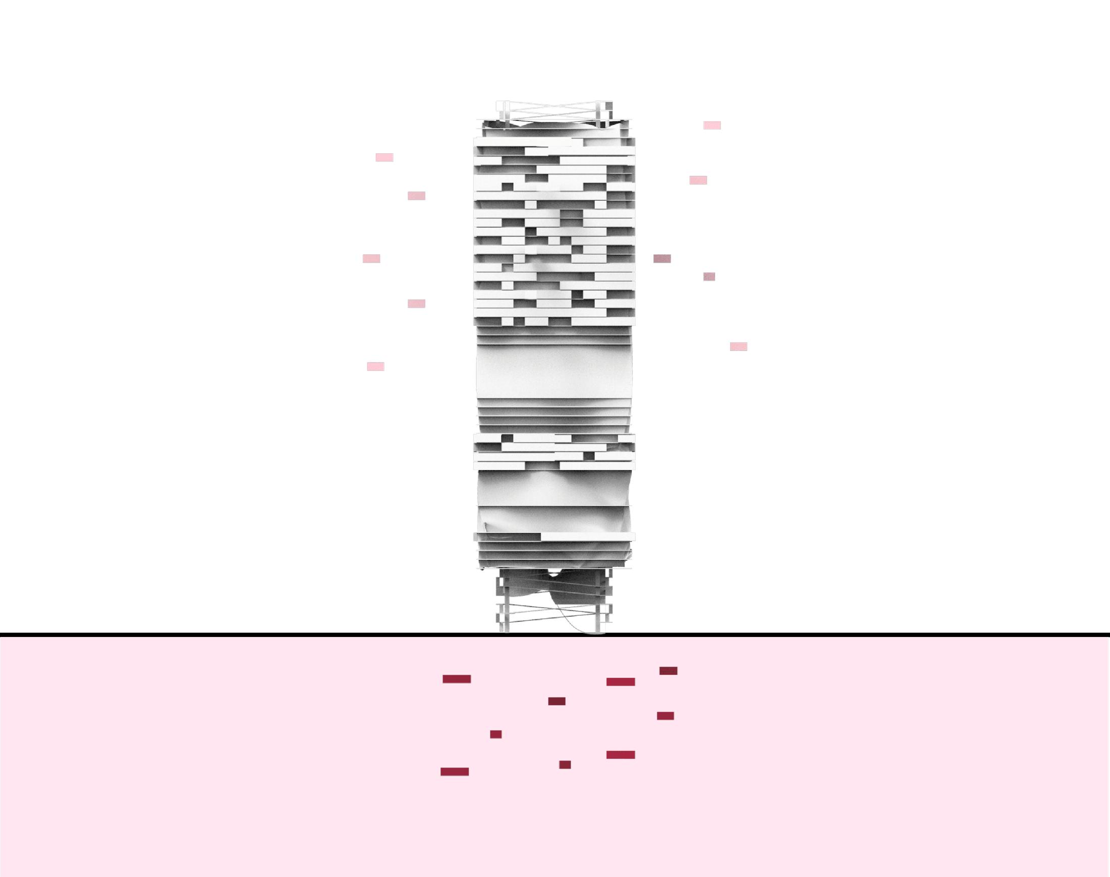 Tower massing with floating modules