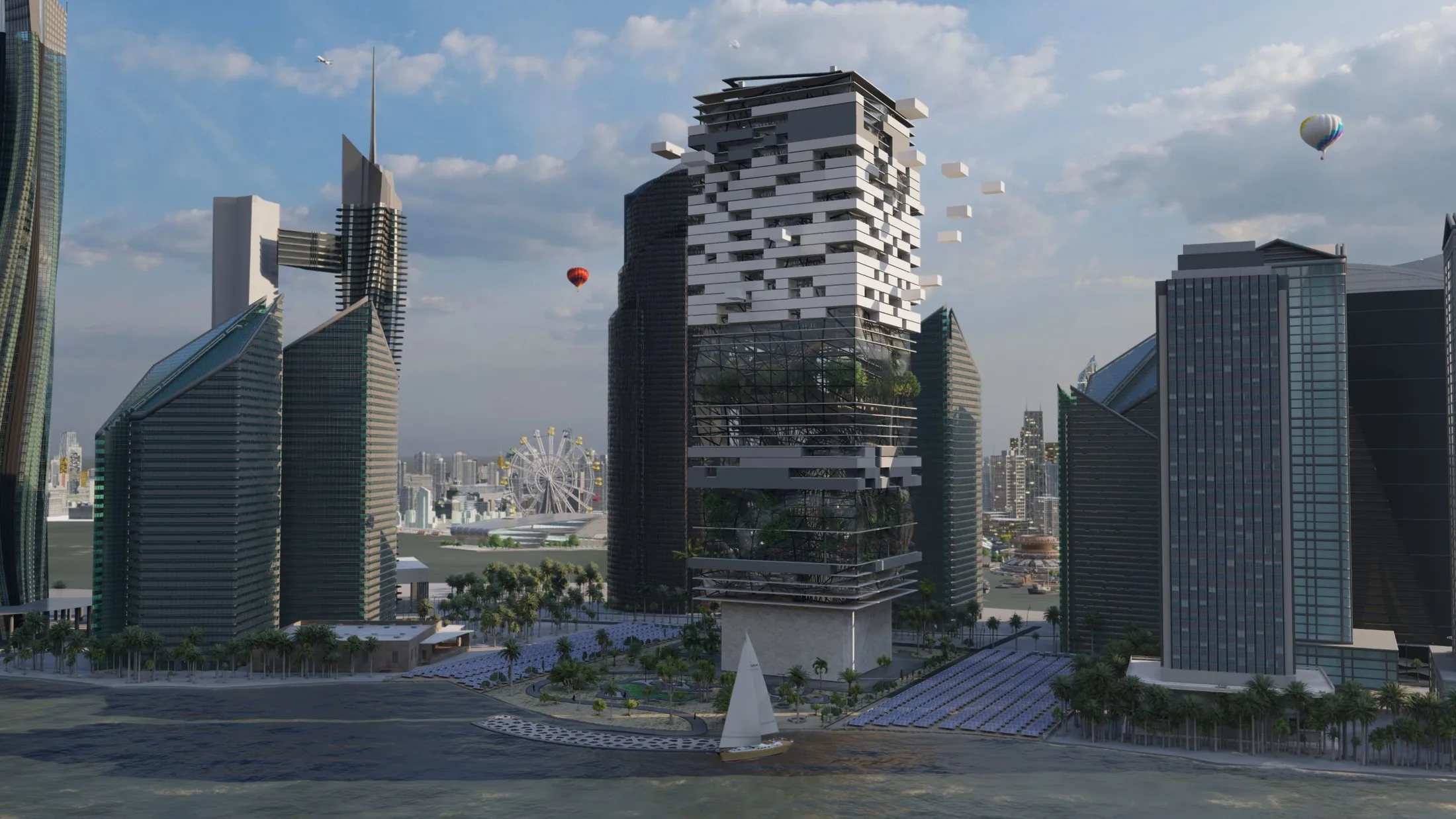 Exterior render of the Hote[C] tower on the Abu Dhabi waterfront