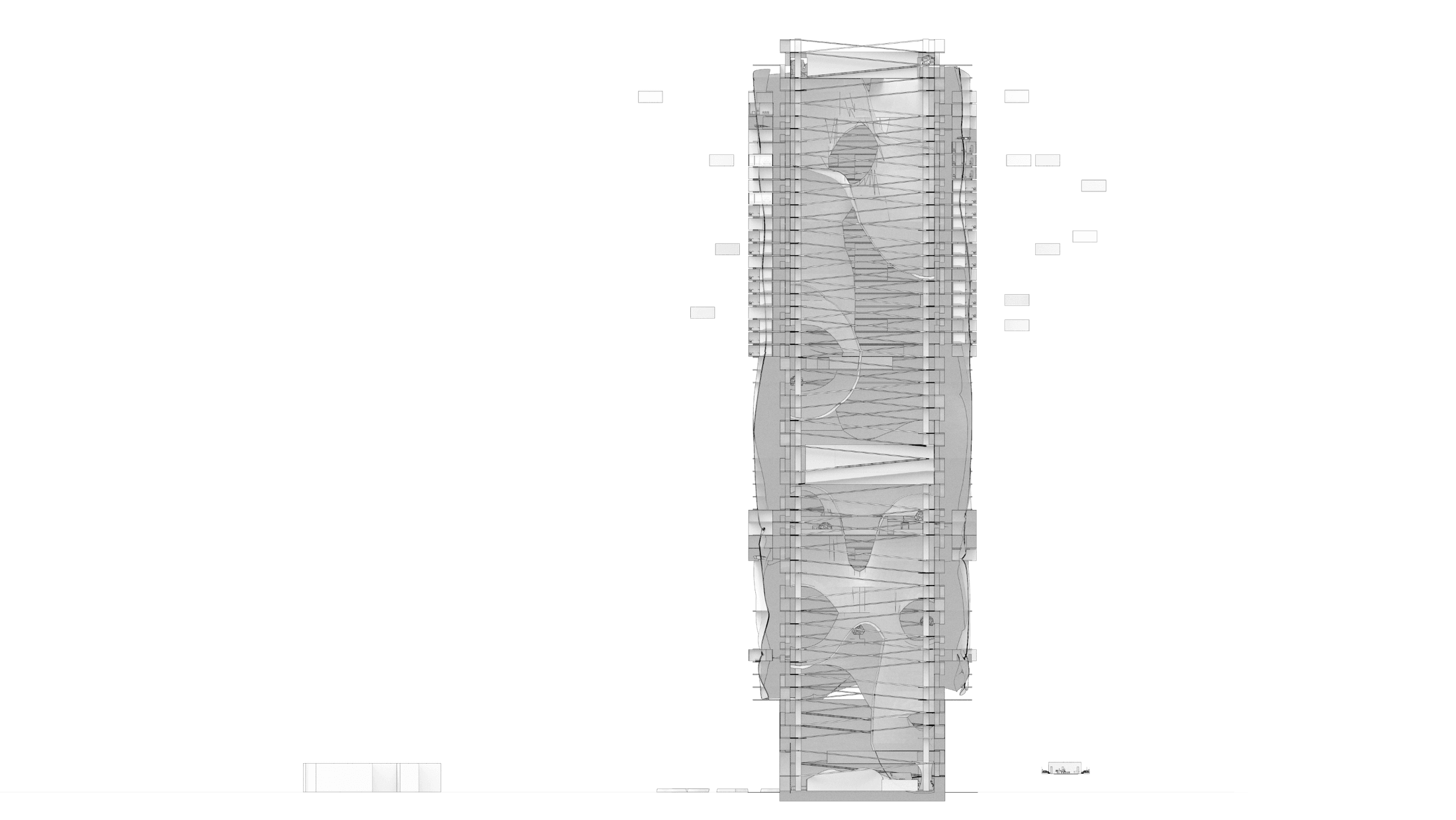 Monochrome annotated building section