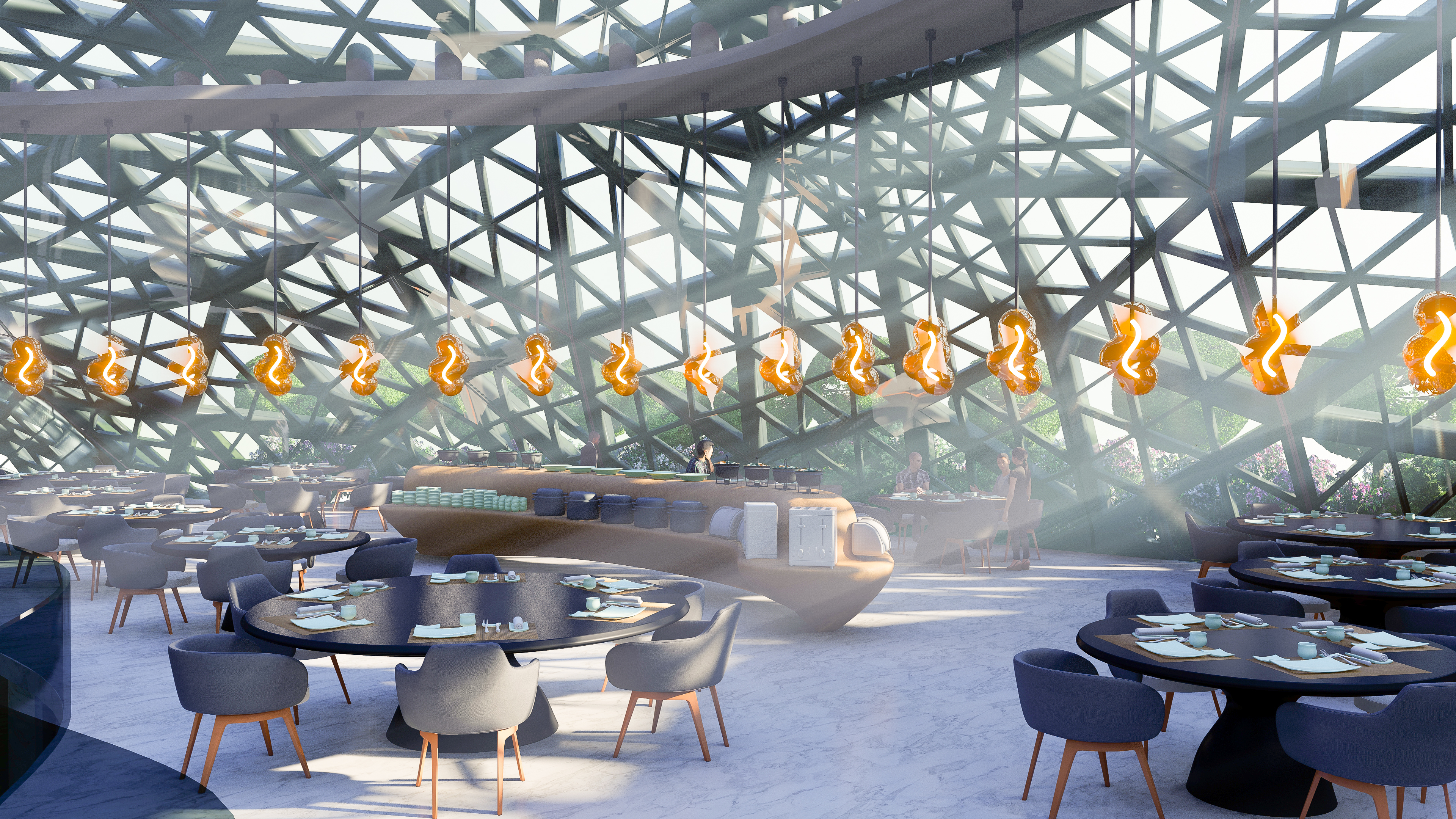 Interior render of restaurant buffet
