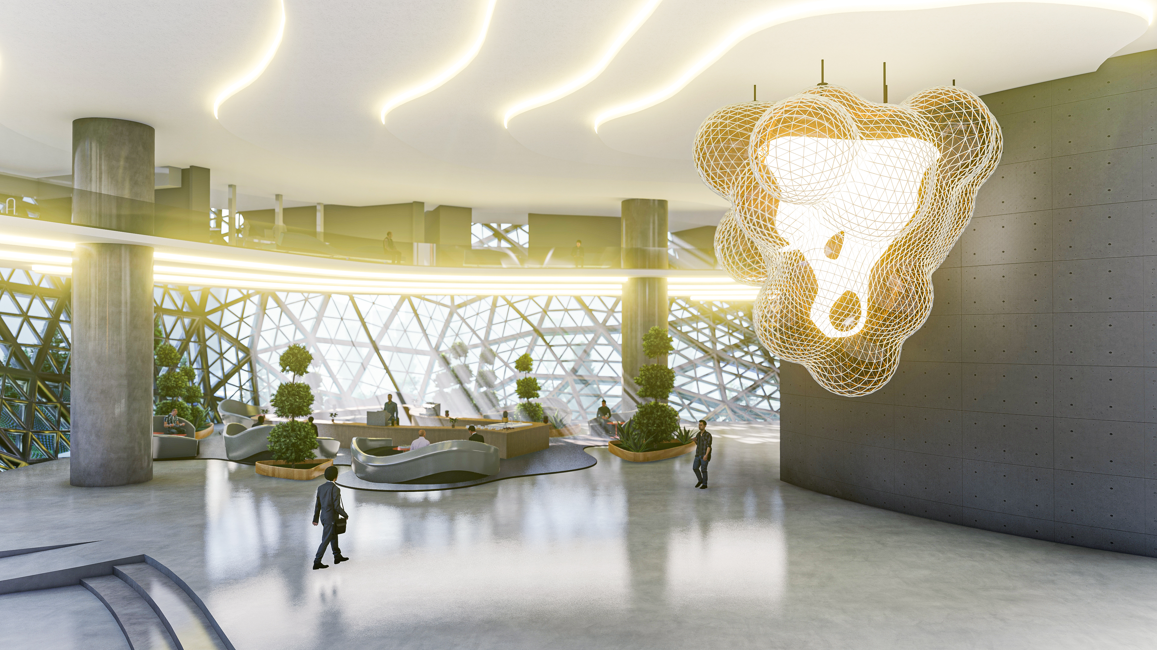 Interior render of cafe in lobby