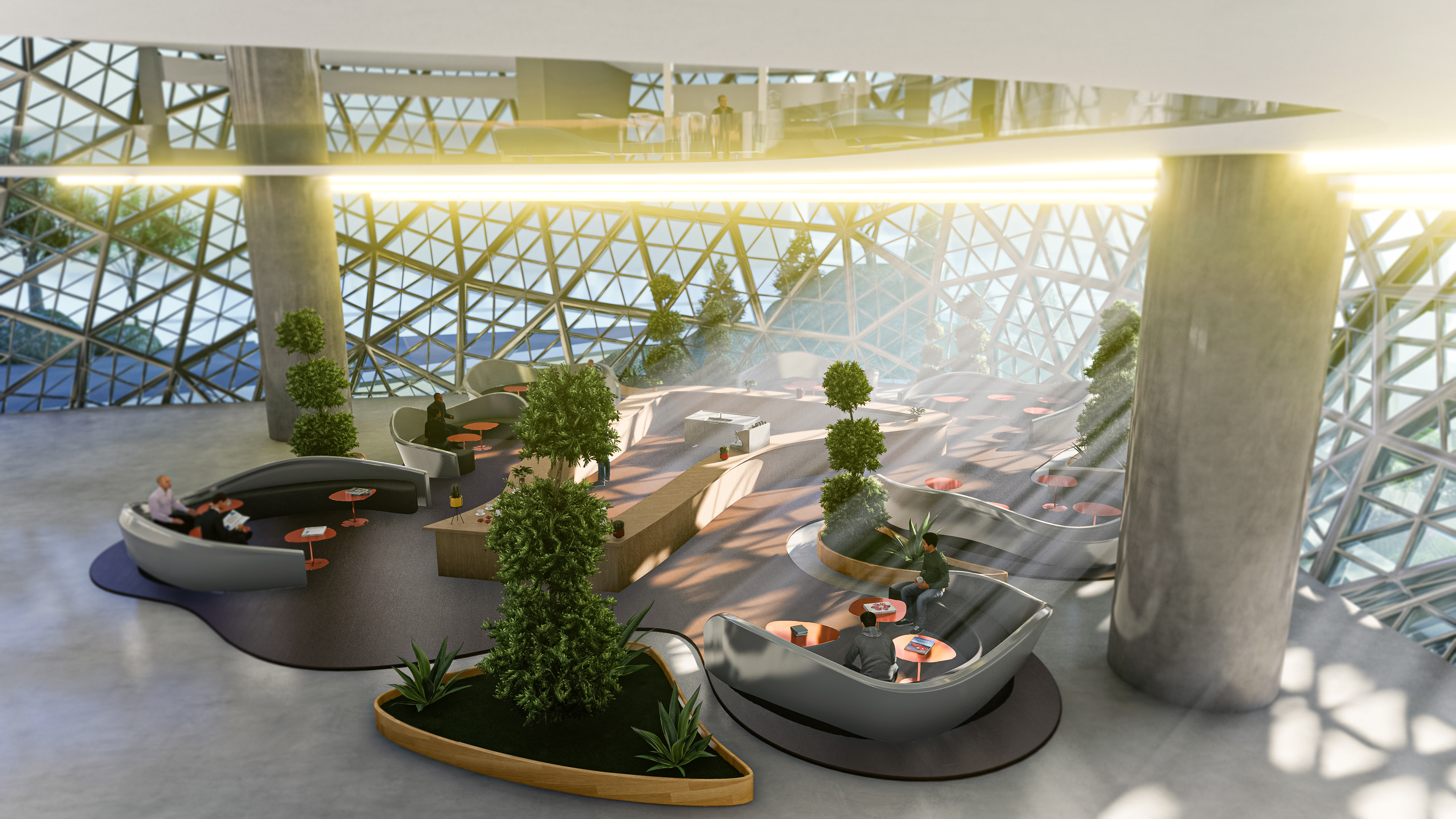Interior render of lobby cafe
