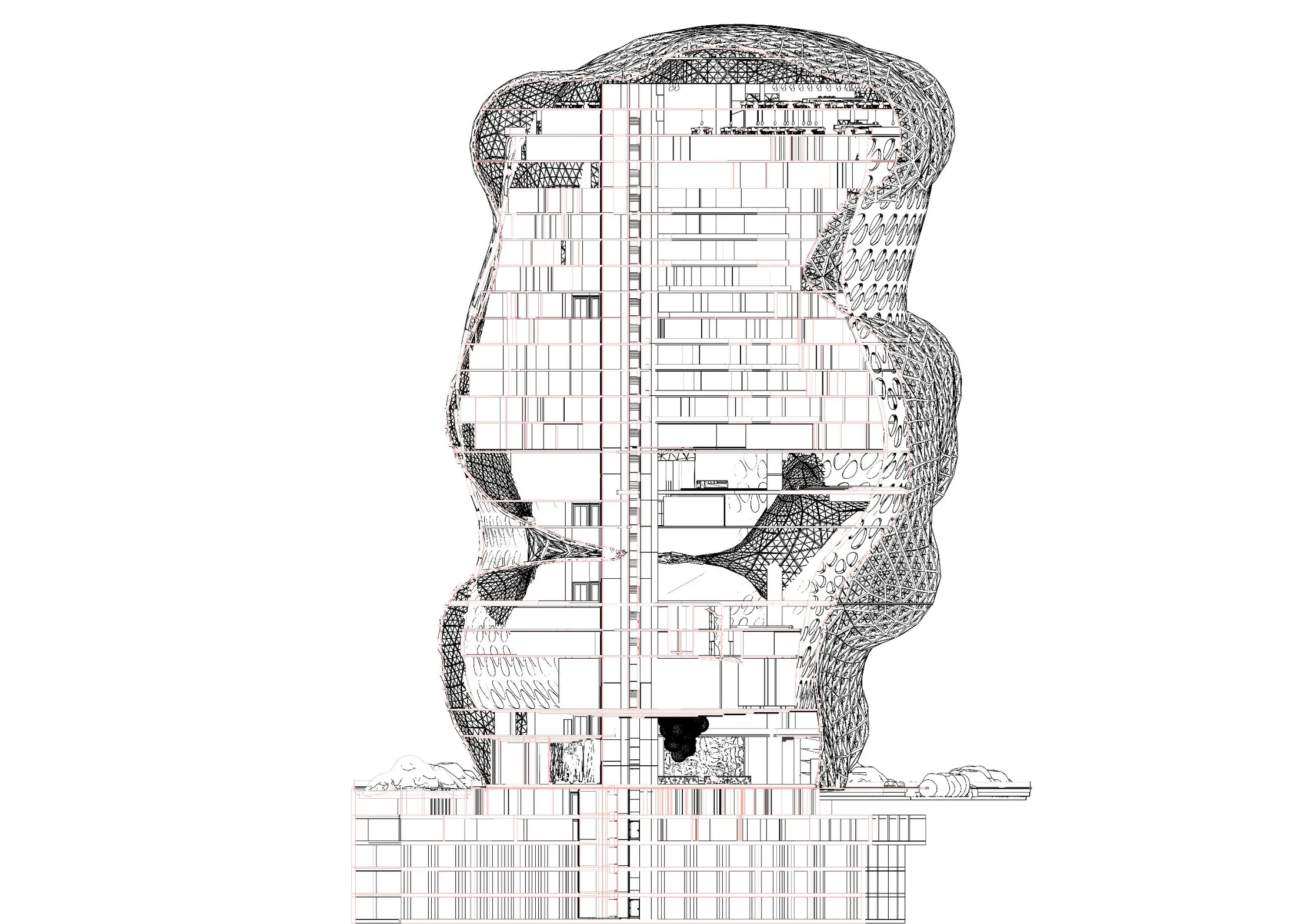 Building section B-B through Para Hotel
