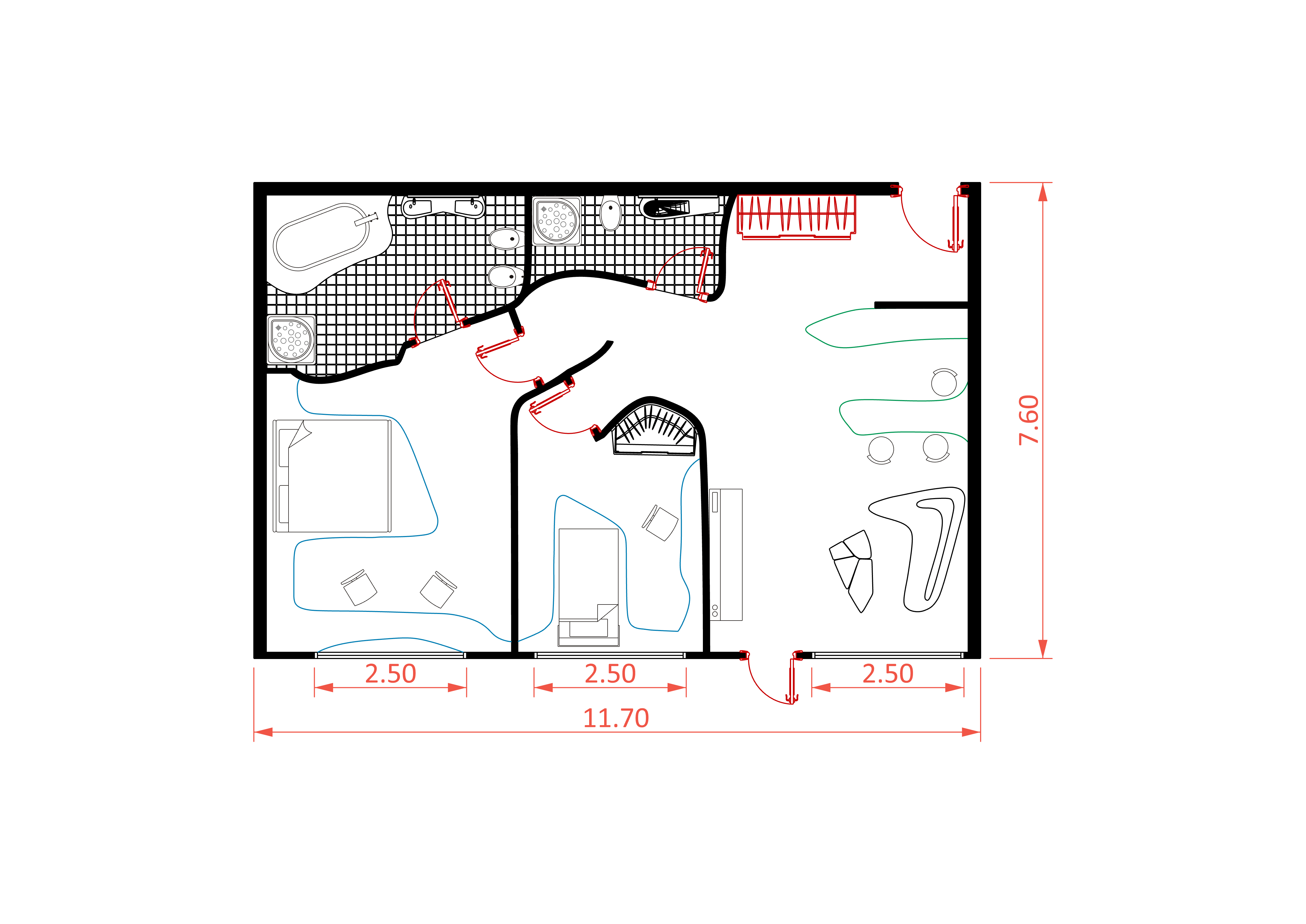 Floor plan of hotel suite