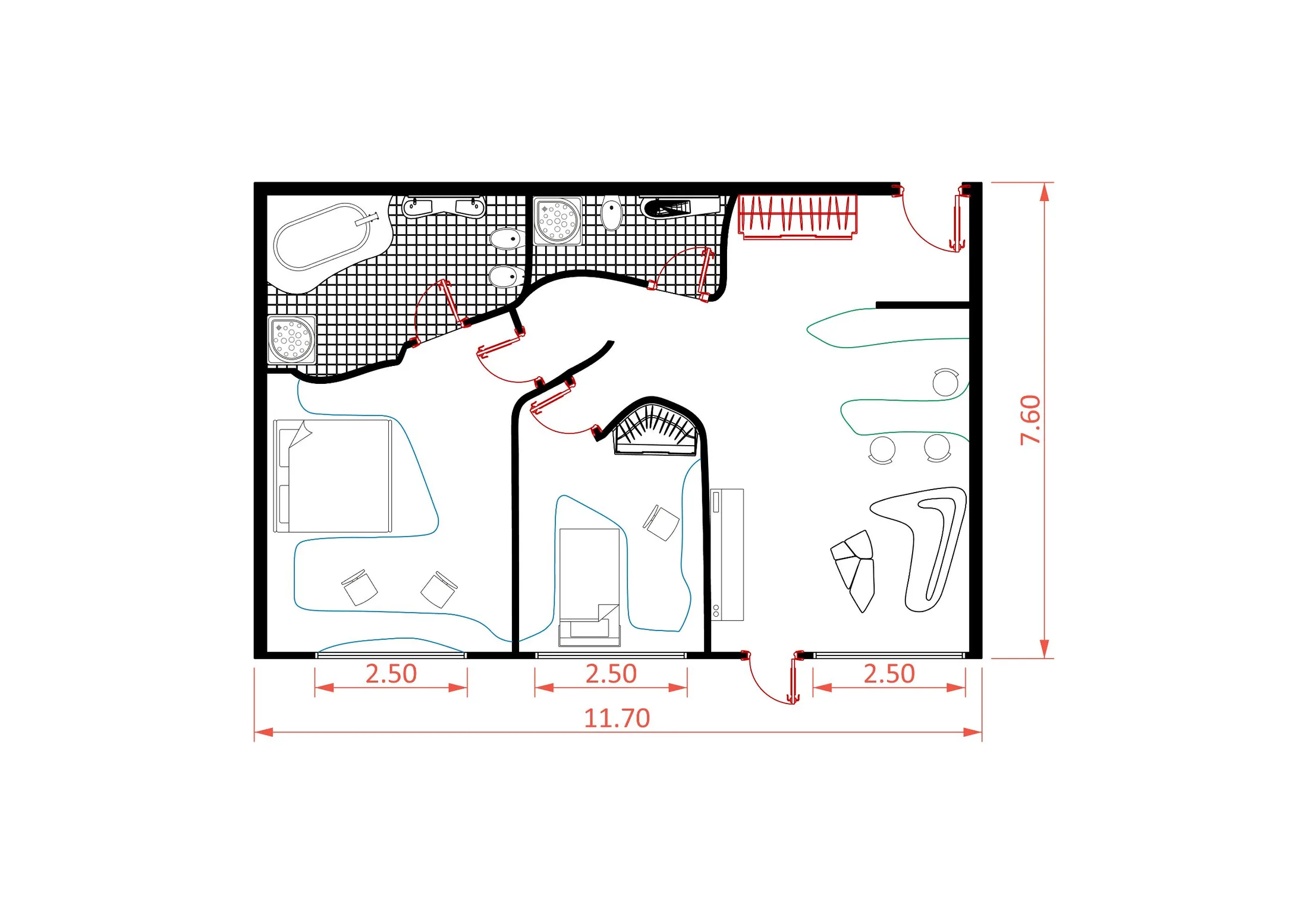 Floor plan of hotel suite