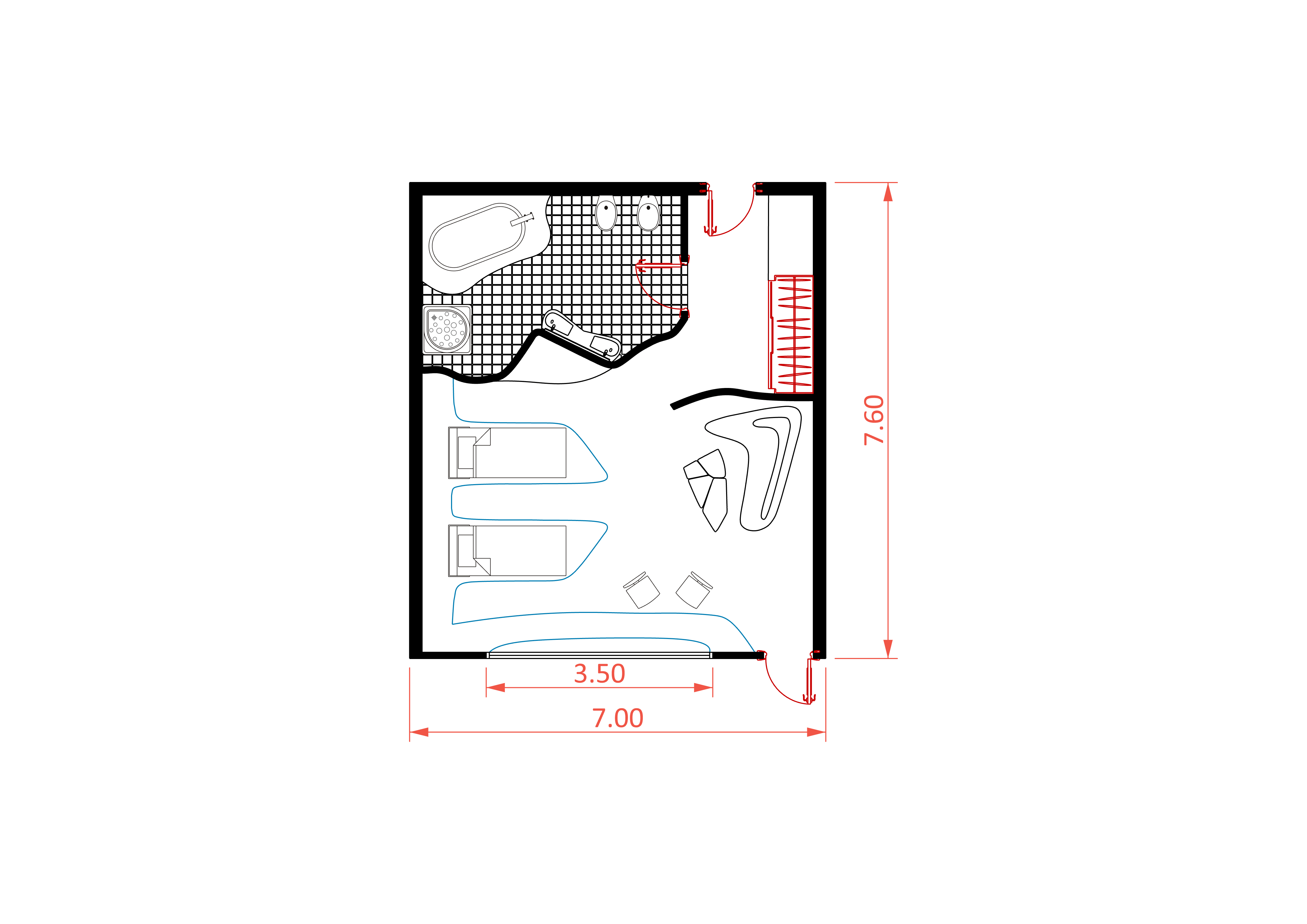 Floor plan of twin hotel room