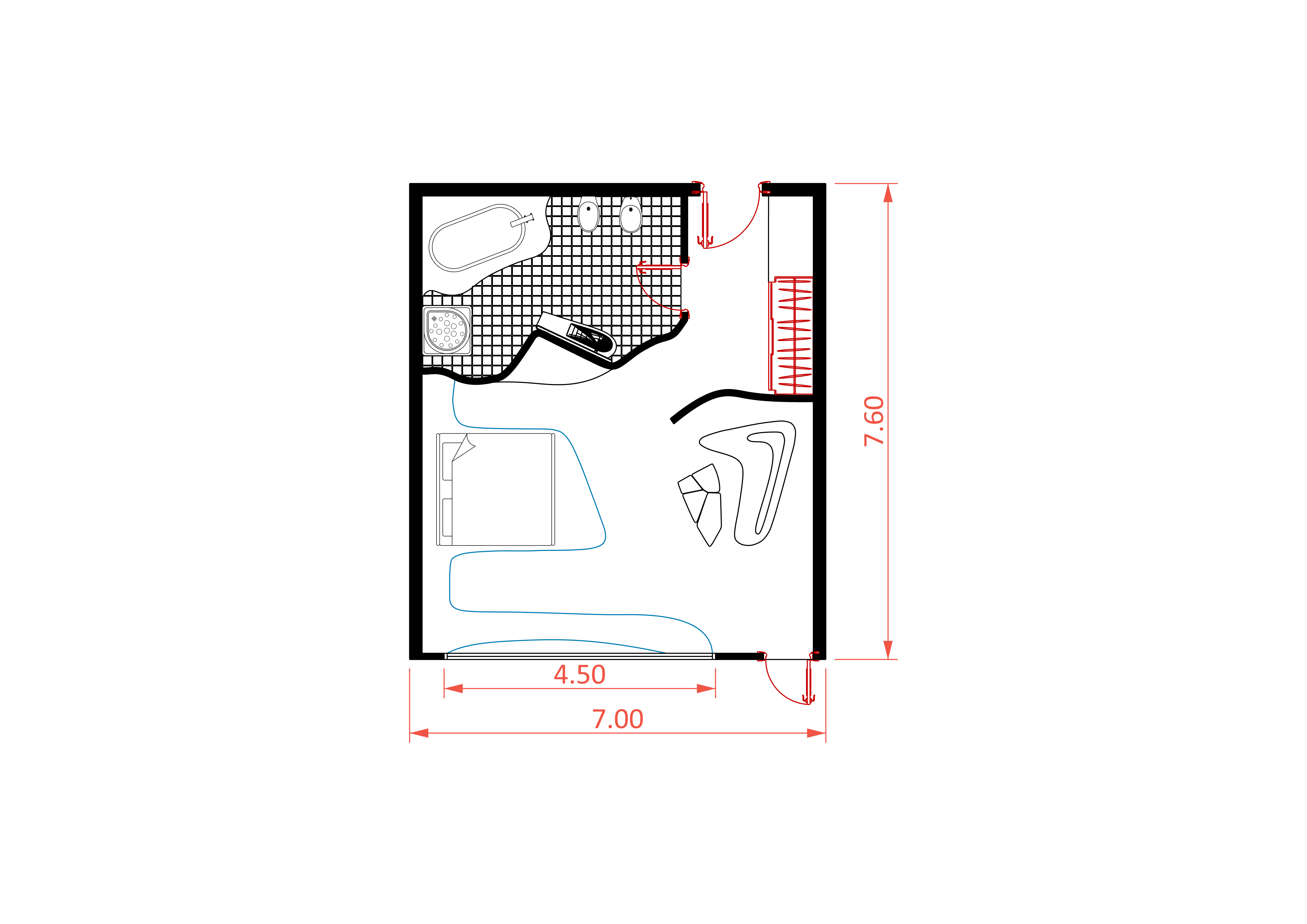 Floor plan of double hotel room