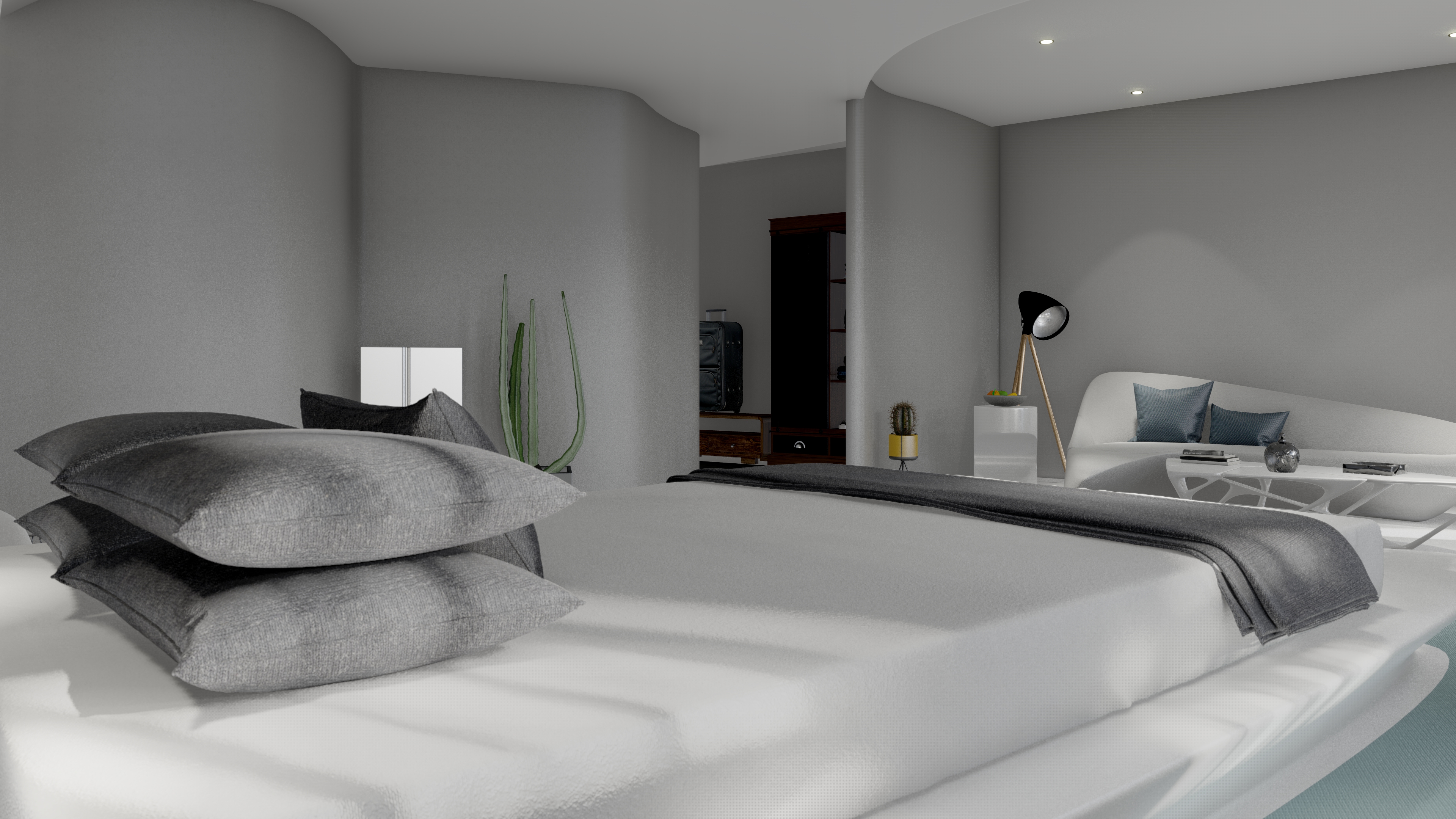 Interior render of hotel room