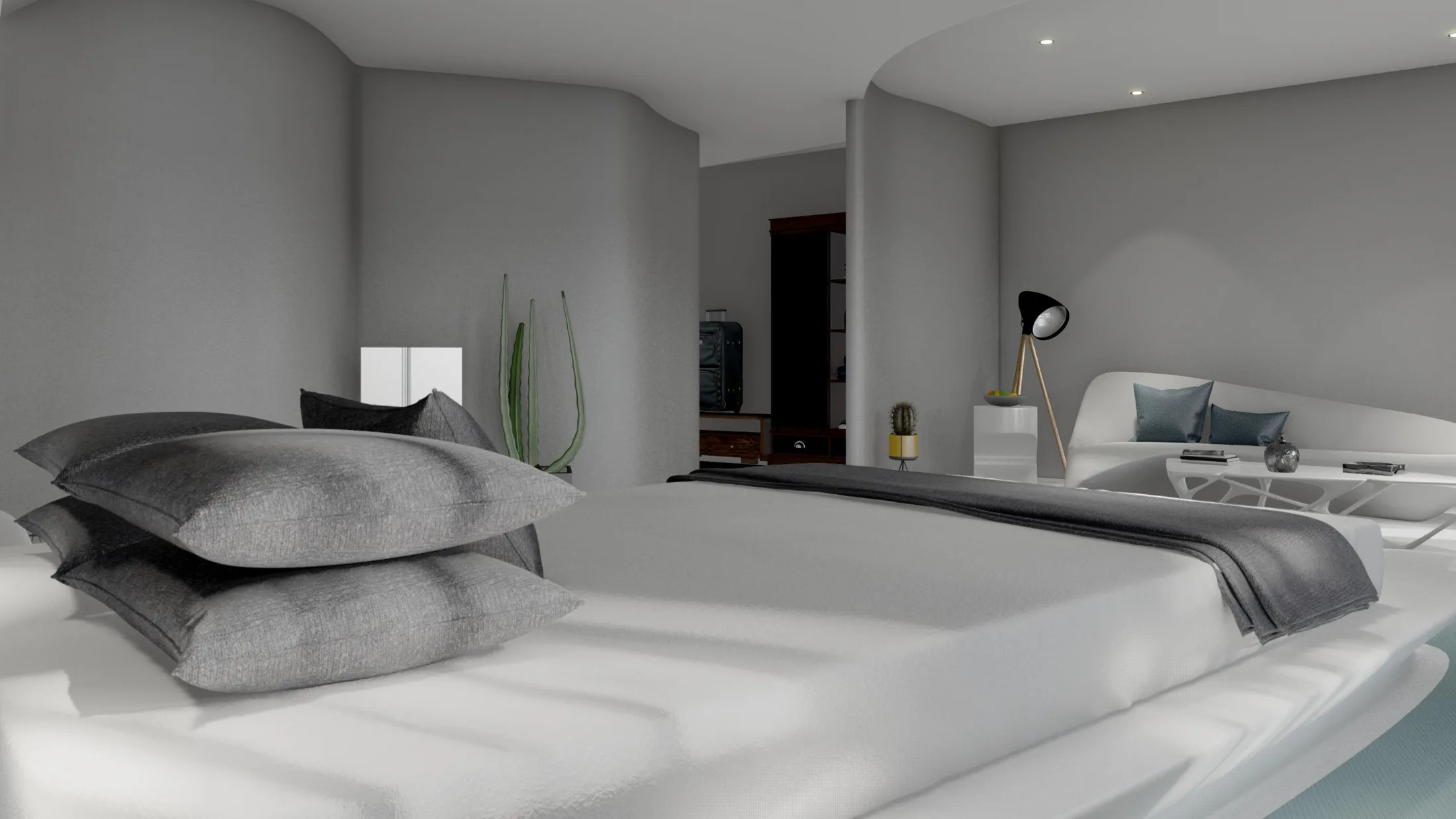 Interior render of hotel room