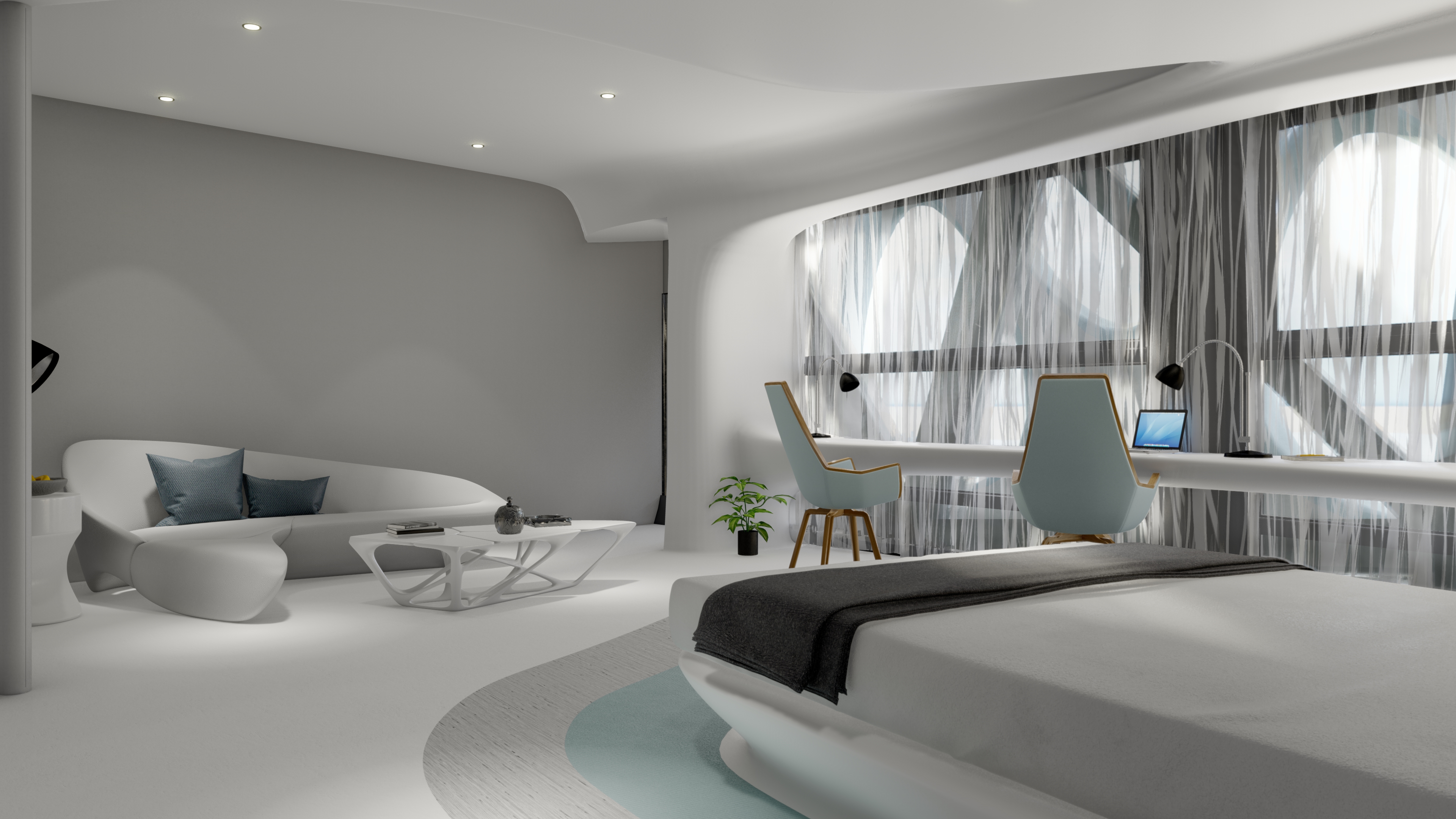 Interior render of hotel room alternate angle