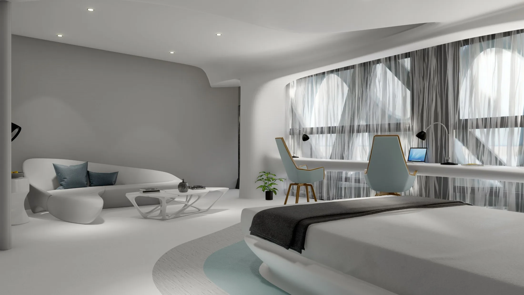 Interior render of hotel room alternate angle