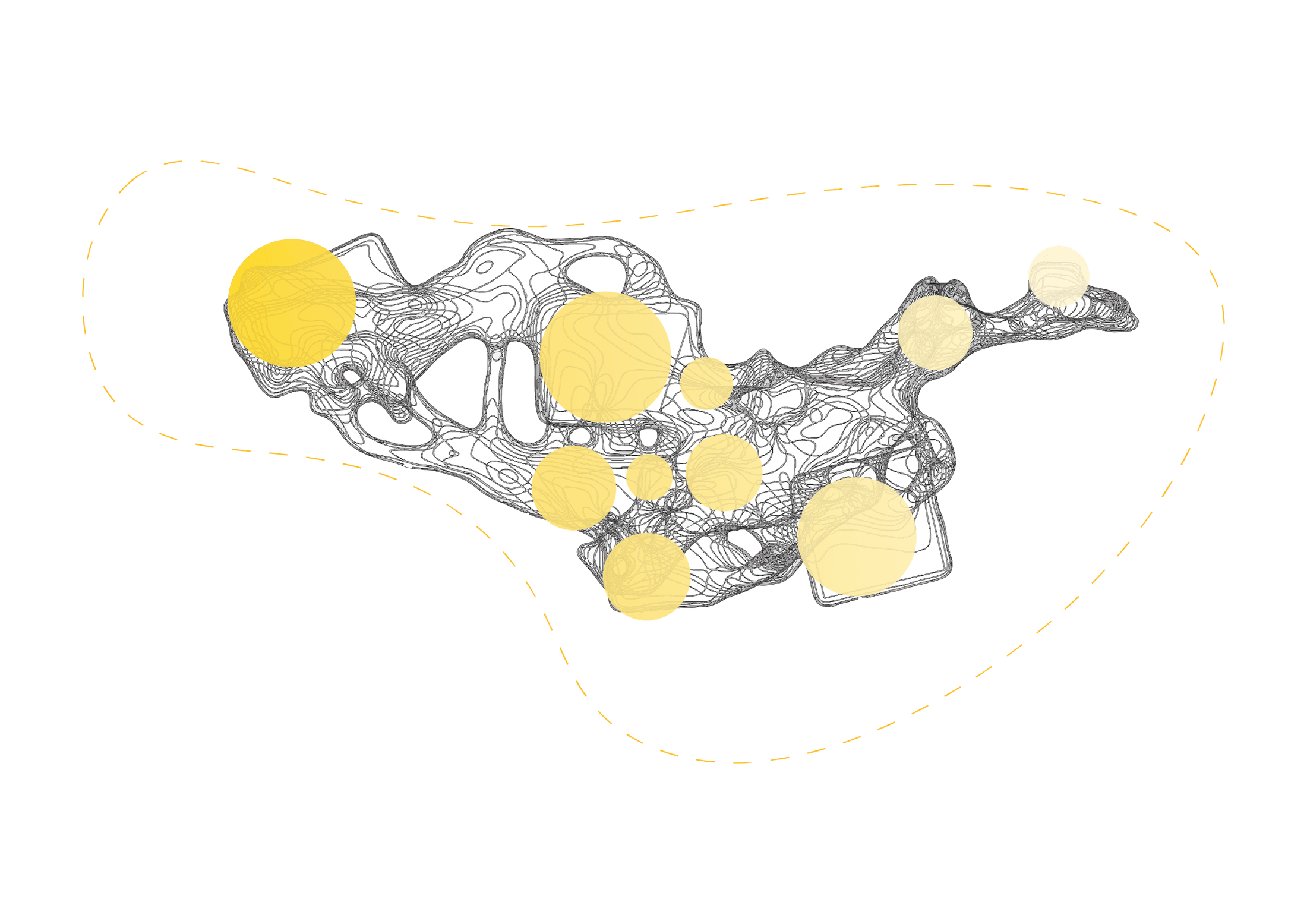 Program nodes overlaid on organic mesh